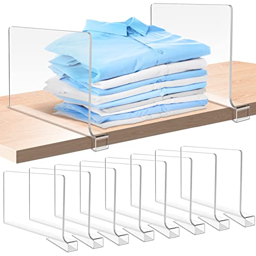 6Pcs Acrylic Shelf Dividers for Closet, ToyaJeco Adjustable Clear Closet Shelf Divider for Wood Shelves, Multifunctional Purse Organizer Clothes Separator for Bedroom Kitchen Cabinets