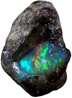 Krishna Hai 25.80 Cts Ultra Fire Black Ethiopian Opal Rough Stone, Natural Opal Rock Crystals Gemstone, Jewelry Making Supplies, Chakra Healing Stone, Birthday Gift, Crafts & DIY, Wire Wrapping Crystals Size-23X24X14 MM