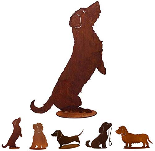 Gartenfigur Rost auf festem Stand – Hochwertig & Wetterfest - Metall Tierfigur - Edelrost Dekofigur/Tier Figur – Gartendeko/Dekoration (Dackel II - Höhe 60cm)