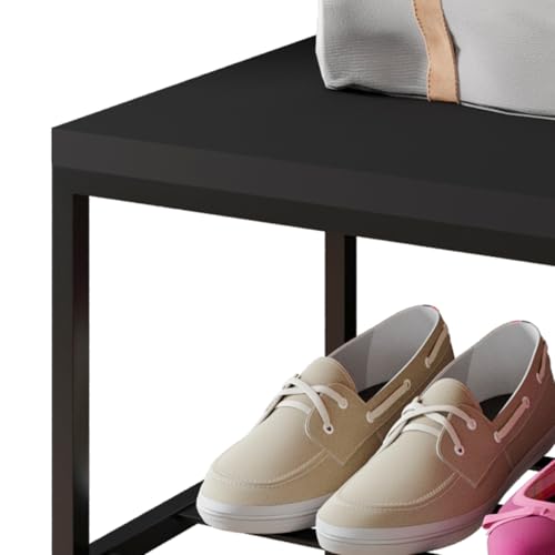 Sapateira Banco Industrial Para Hall/Closet/Quarto 2 Prateleiras em Chapa de Aço - LH Móveis (Preto)