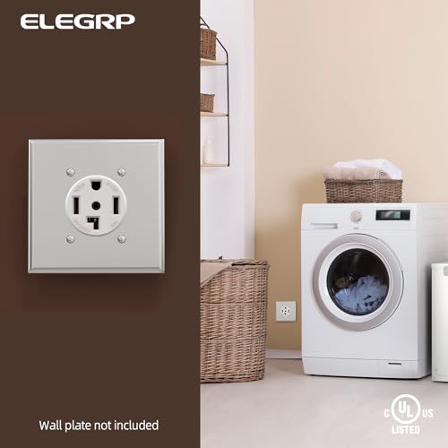 ELEGRP White 30 Amps 125/250V Dryer Outlet, Flush Mounting Power Outlet, NEMA 14-30R, Straight Blade Heavy Duty Dryer Receptacle, Grounding, 3 Pole 4 Wire, UL Listed, 1 Pack