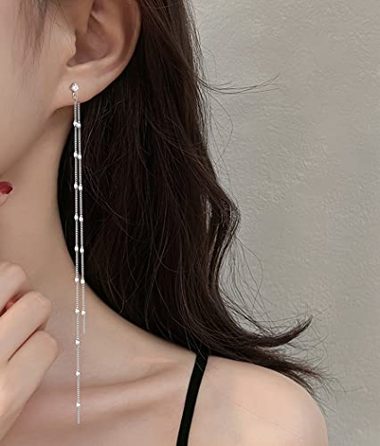 Sluynz 925 Sterling Silver Cz Studs 6.3Inch Long Chain Earrings Dangle For Women Teen Girls Line Earrings Chain Backs (A-Silver) #TOP1