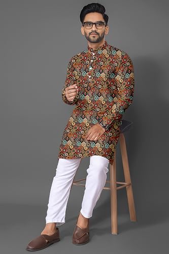 Image of LAXBON Men's Stylish Printed Kurta for Festivals & Functions(02-Long Kurta-Green XXL BZ)