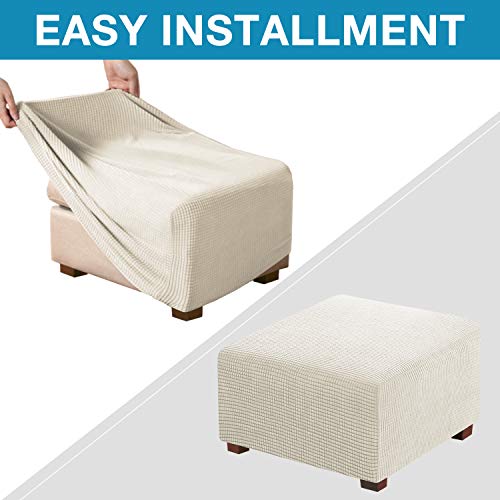 Flamingo P Stretch Ottoman Cover Square Ottoman Slipcovers Furniture Protector Folding Storage Stool Furniture Protector Soft Slipcover with Elastic Bottom (Small Size - Biscotti Beige)