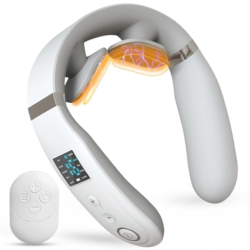 CURECURE Neck Massager for Pain Relief Deep Tissue, Electric Neck Massager with Heat and 10 Massage Patterns & 16 Intensity Steps, Compact and Travel-Friendly, Great for Comfort, White