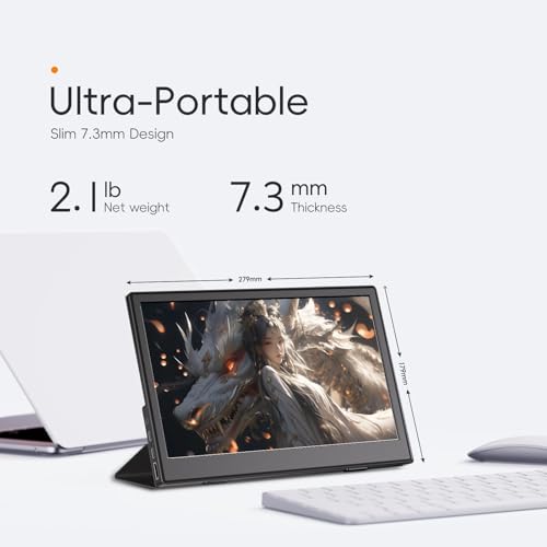 Image of JUSTTHINK Small Portable Monitor 11.6 inch, Ultra-Slim Mini Monitor | Display with Smart Cover Plug & Play USB-C /HDMI External Second Screen Travel Monitors for Laptop, Phone