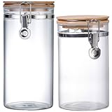 Angoily Tarros Herméticos de Almacenamiento 2 Piezas 1280 Ml y 1140 Ml para Cocina Recipientes de Vidrio Tapa de Acero Inoxidable Contenedores para Harina y Arroz Uso Doméstico