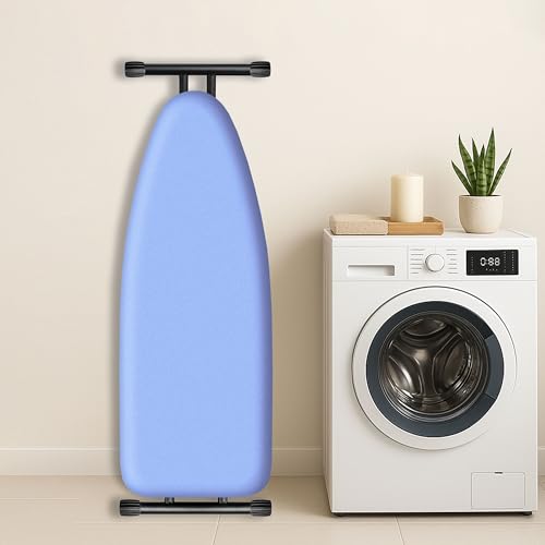 Image of Ironing Board Cover and Pad 18x49 Large, Extra Thick Natural Cotton, Silicone Coated, Scorch Resistant, Elastic Edge with Hook Loop Strap, Wide Iron Board Padding, Heatproof Blue