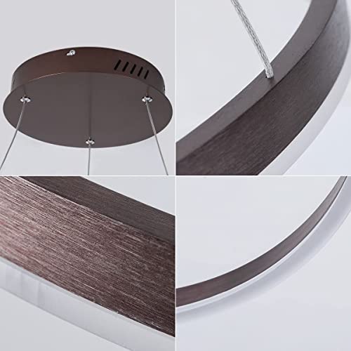 Modern Led Ring Pendant Light, Vintage Led Round Chandelier With Brown Finish 23.6'' Pendant Lighting Fixture For Dining Room, Kitchen, Living Room, Bedroom, Daylight 6000K #TOP4