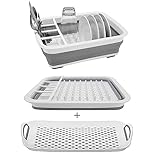 camper must haves dish drying rack Collapsible Dish Drying Rack Portable Dinnerware Drainer Organizer for Kitchen RV Campers Travel Trailers Space Saving Kitchen Storage Rack Tray (with Drainboard)