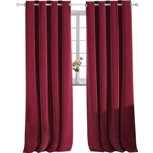 YSTELLAA Terciopelo Cortinas 100% Opacas 2 Piezas, 140×300cm, Cortinas Opacas con Ojales, Cortinas termicas aislantes Frio y Calor, Insonorizantes, Modernas, para Dormitorio, Burdeos