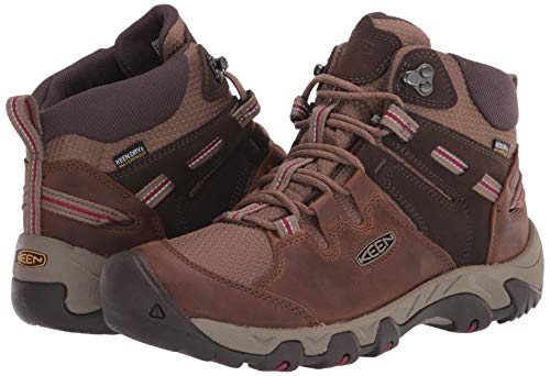 Keen Women's Steens Mid Height Leather Waterproof Hiking Boots, Toasted Coconut/Tibetan Red, 9.5 #TOP7