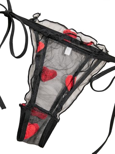 Image of Lilosy Sexy Stretch Ruffle Tie Sheer Mesh Lingerie Set Outfits