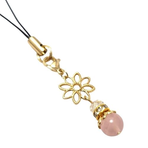恋愛運 ローズクォーツ パワーストーンストラップ 天然石 水晶 クリスタル ゴールド 花パーツ 携帯ストラップ ピンク スマホ お守り チャーム アクセサリー (ローズクォーツ)