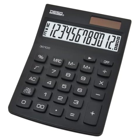 DESQ® Desktop Calculator | 12 Digit Display | Compact | Black Cover