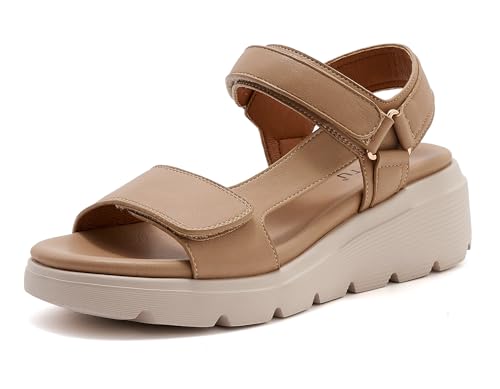 Trcloltc Women's Comfortable Walking Sandal Lightweight Cushioned Hiking Sandals Platform Shoes for Women Slingback Woven With Straps Sandals Apricot 9