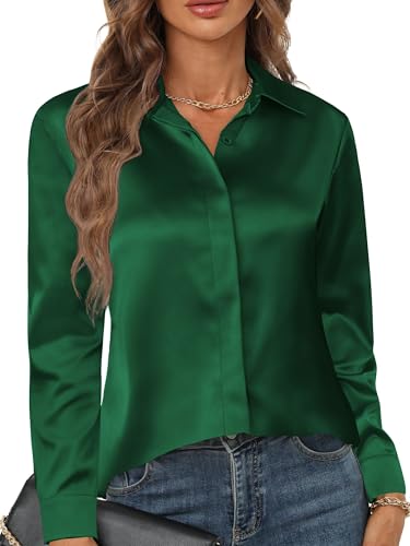 Zeagoo Bluse Damen Satin Seide V-Ausschnitt Elegant Hemd Langarm Blusen...
