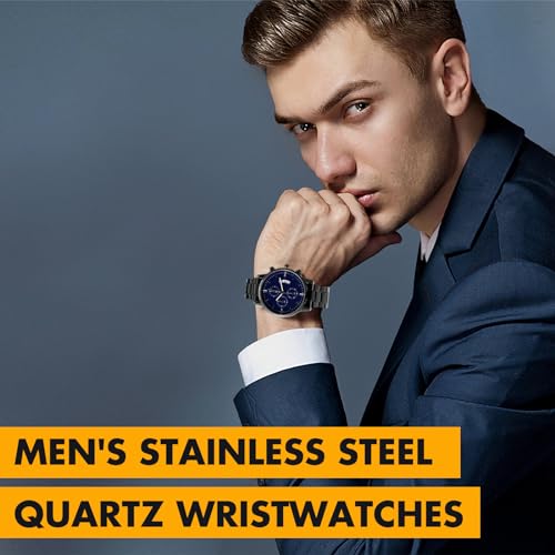 Outus Men's Watches Set Watch Gift for Men Stainless Steel Band Quartz Wristwatches Gifts for Men Birthday Wedding, Classic, one size
