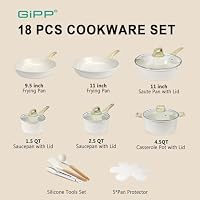 GiPP Ceramic Pots and Pans Set Non Stick - 18 Pcs Nonstick Cookware Set, Non-toxic Healthy Kitchen Cooking Set w/Frying Pans Set, Dishwasher Safe, PFAS PTFE PFOA PFOS Free, Cream White — image 2
