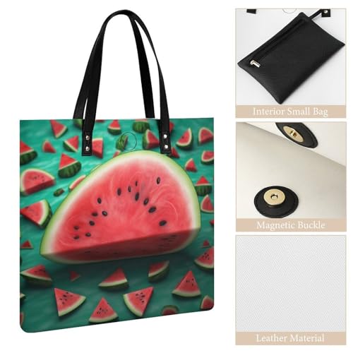 Sac à main en cuir blanc motif pastèque - Cabas de luxe graphique 39x39cm - 3