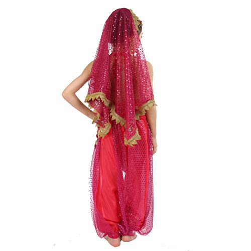 Tiwcon Girls Halloween Costume, Halter Top, Chiffon, Kids Belly Dancer Outfit, Egyptian Arabian Princess Costume For Girls (Hot Pink, 3T/4T/4) #TOP4