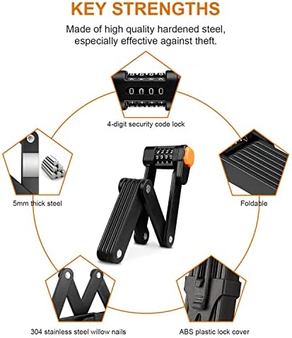 REKALRO Folding Bike Lock with Stand, Four-Digit Bicycle Combination Lock Made of Hardened Steel - 8 Sections, 85cm Length, High Security Rating, Bike Lock for Road Bikes, Mountain Bikes, BMX E-Bikes