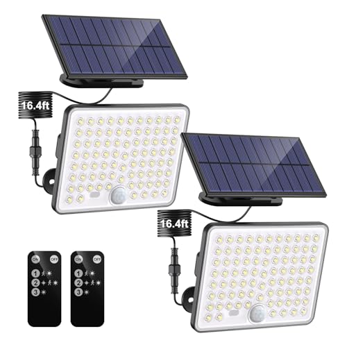 nipify Solar Motion Lights Outdoor, 3 Modes Split Motion Sensor Solar Lights with Remote Control, IP65 Waterproof Powered Solar Security Lights for Outside Yard Garage Garden Porch Patio,2 Pack