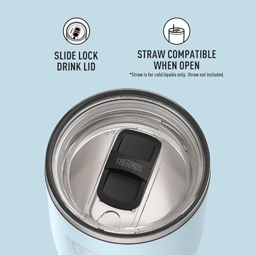 Image of THERMOS Icon Series 24oz Stainless Steel Tumbler with Slide Lock Lid, Leakproof, Fits Cupholder, Dishwasher Safe, Griptec Non‑Slip Base, Keeps Drinks Hot 6 Hrs /Cold 22 Hrs, Glacier