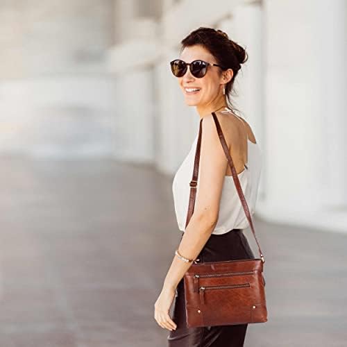 Lederbuck Genuine Leather Women's Crossbody Bag - Triple Zip Shoulder Purse