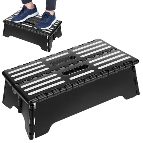 Image of Zymuegist Portable Folding Half Step Stool Non Slip Mobility Aid for Elderly, Skid-Resistant Lightweight Stepstool for Bathroom, Kitchen, Suvs & Rvs (Black, 13cm)