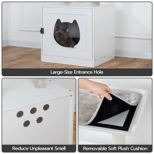 Hoobro Litter Box Enclosure With Cat Tree Tower, Cat Litter Box Furniture Hidden With Cute Entrance, Private Washroom With Sisal Scratching Posts, Cat Head Door And Large Platform, White Wt11Mw03 #TOP3