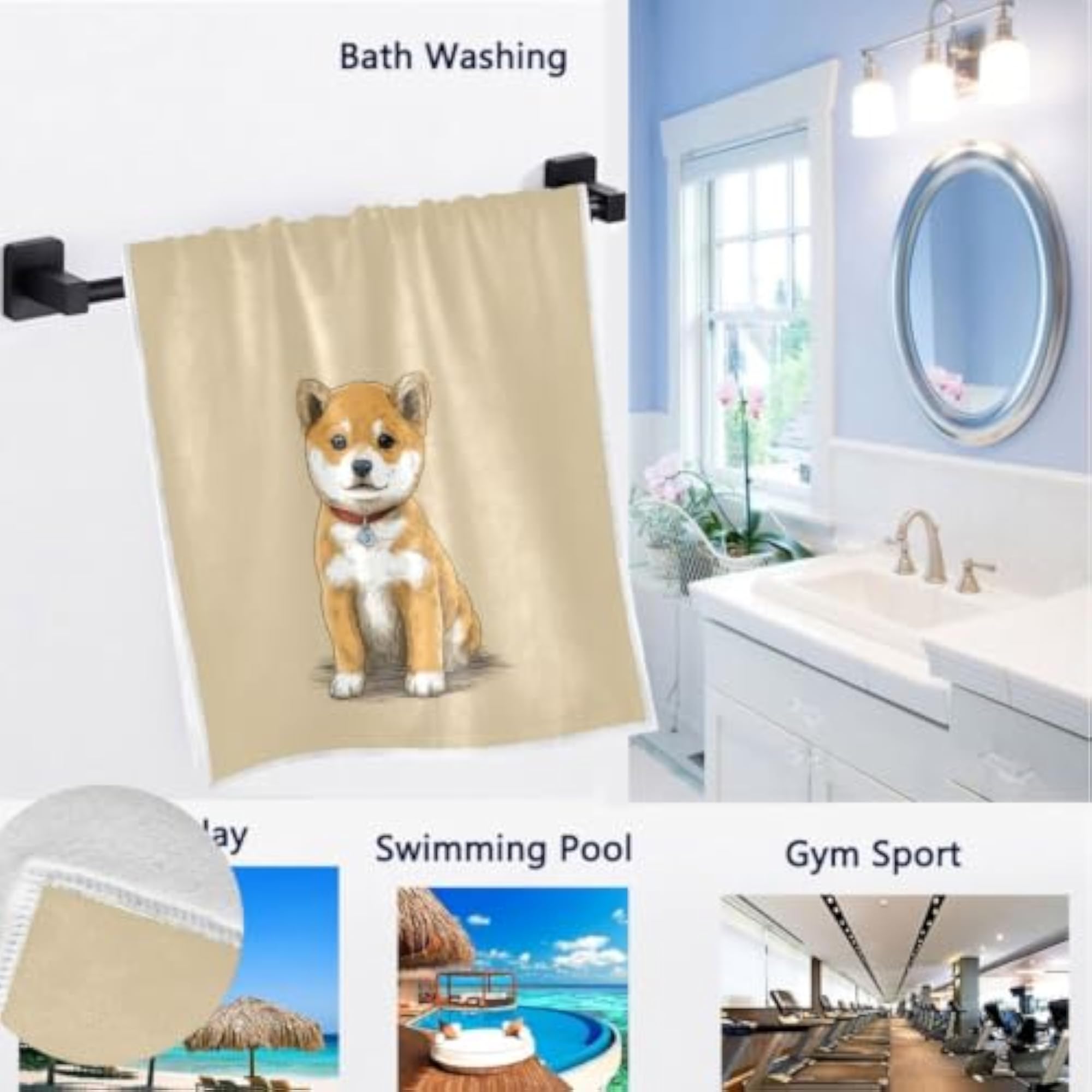 Cute Cartoon Dogs Print Soft Absorbent Hand Towels