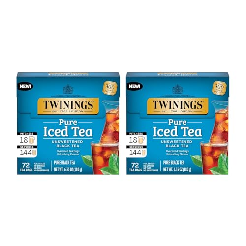 Image of Twinings Black Iced Tea, 72 Oversized Tea Bags, Makes 18 Pitchers or 144 Servings, Unsweetened, Caffeinated, 72 Count (Pack of 2)
