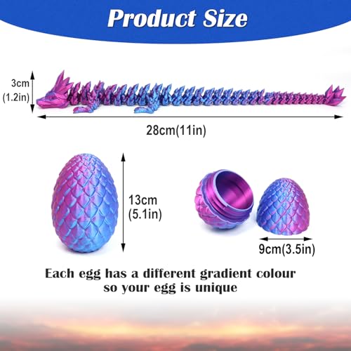 DUOCIYUAN 3D Gedrucktes Drachenei, Drachen Spielzeug Überraschungsdrache Im Ei für Erwachsene Kinder Geschenke Beweglicher Drachen Figuren für Easter Weihnachtstag Schreibtisch Dekoration (Violett)