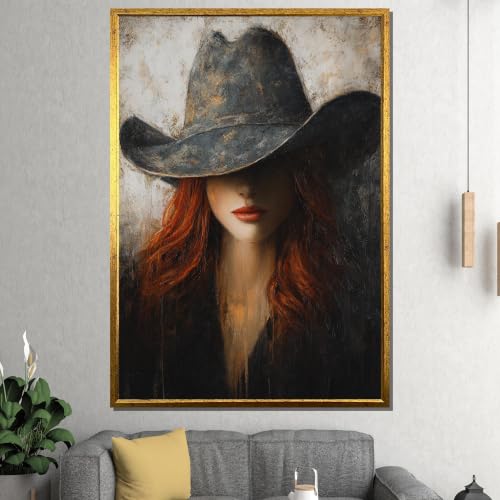 Art mural abstrait western pour salon : insufflez un esprit sauvage avec cette cow-girl
