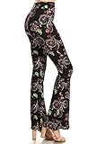 Leggings Depot PZA-S757-L Cruiser Bike & Floral Basket Print Palazzo Pants, Large