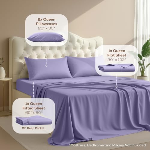 Image of Utopia Bedding Queen Sheet Set - 4 Piece Bed Sheets for Queen Size Bed, Soft and Breathable Microfiber, Includes 1 Fitted Sheet, 1 Flat Sheet and 2 Pillowcases - Oeko Tex (Peri)