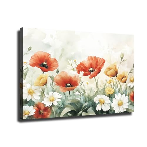 Bold Color Block Poppy Wall Art, Striking Red Floral Canvas