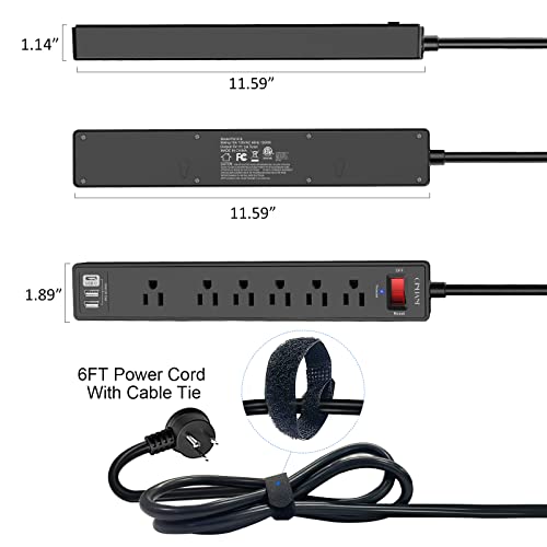 2 Pack Power Strip Surge Protector With 6 Feet, Qinlianf 6 Ac Outlets And 3 Usb Ports, 6Ft Extension Cord Flat Plug For Home, Office, Dorm Essentials, 1680 Joules, Etl Listed, Black #TOP6