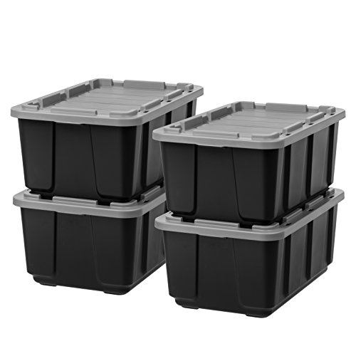 IRIS USA 27 Gallon Large Heavy-Duty Storage Plastic Bin Tote Organizing Container with Durable Lid, Black/Gray, 4 Pack #1