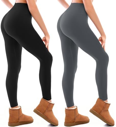 Walifrey 2er Pack Thermo Leggings Damen Winter für Sport Yoga | Gefütterte Fleece Thermoleggins High Waist Termostrumpfhosen