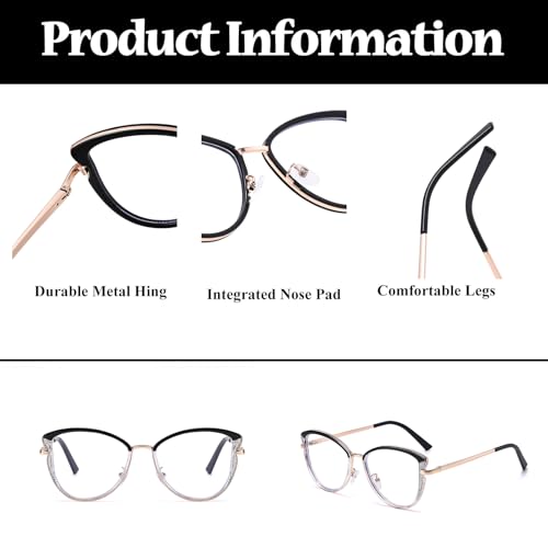 Image of LJCZKA Blue Light Blocking Glasses for Women Cat Eye Computer Gaming Eyeglasses Cateye Metal Frame Anti Eyestrain Clear Lens