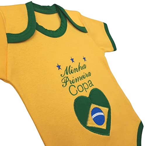 Conjunto Roupa Bebê Menino Menina Body Copa Brasil e Short Tapa Fralda Cor:Amarelo;Tamanho:P