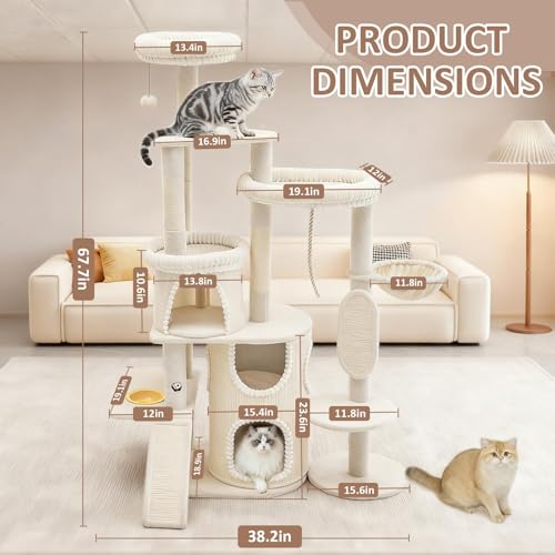 Torre para Gatos Grande UWELLPETS 68" de Alto Beige miniatura 3