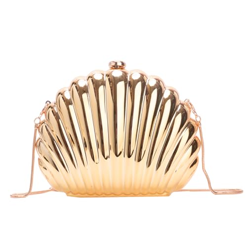 Image of Glitter Seashell Evening Clutch Purse Mini Chain Shoulder Bag Acrylic Shell Pearl Crossbody Bag