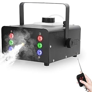 UKing 1500W Mini Máquina de Humo con 6 LED RGB, Máquina de Humo para Fiestas con Control Remoto y 1L Tanque, Alto Volumen de Niebla, Solo Necesita Calentarse Durante 6 Minutos
