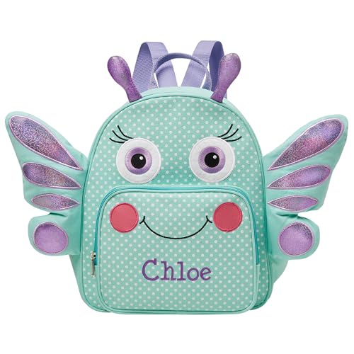 Let's Make Memories Kids Personalized Toddler Backpack for School - Custom Preschool Backpack, Little Critter, Aqua Butterfly