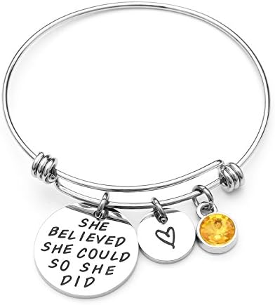 LIUANAN She belived she could so she did Inspirational Bracelet Expandable Bangle Birthstone Stainless Steel Cuff (Topaz-November) …