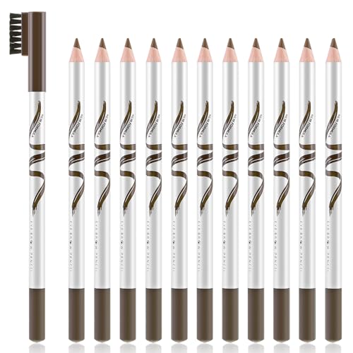 Boobeen 12 Paquetes de Lápices de Cejas con Pincel Suave 2 en 1 Lápiz de Cejas Natural Impermeable Maquillaje de Cejas de Larga Duración, Set de Lápices de Cejas Negros Eye Brow Liners