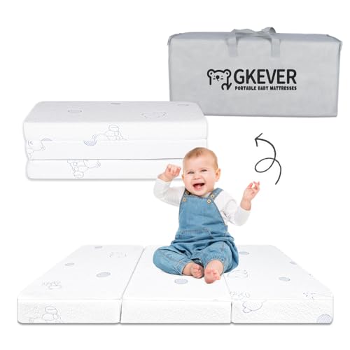GKEVER Pack and Play Mattress Topper, 38x26 High Resilience Memory Foam Pack n Play Mattress for Baby Toddlers, Foldable Travel Pack Play Mattresses Pad with Removable Washable Cover & Carrying Bag